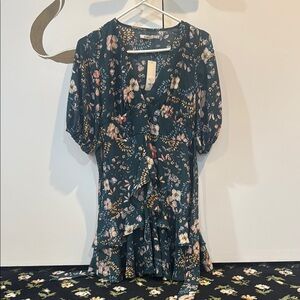 Francesca's Collections Green Ruffled V-Neck Dress